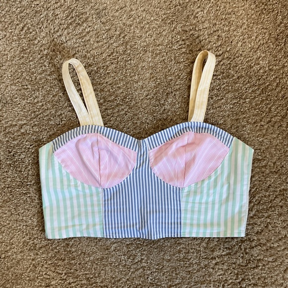 Hollister Tops - Hollister XL Preppy Striped Bustier Top Blue Green Pink Corset Tank Y2K Coquette